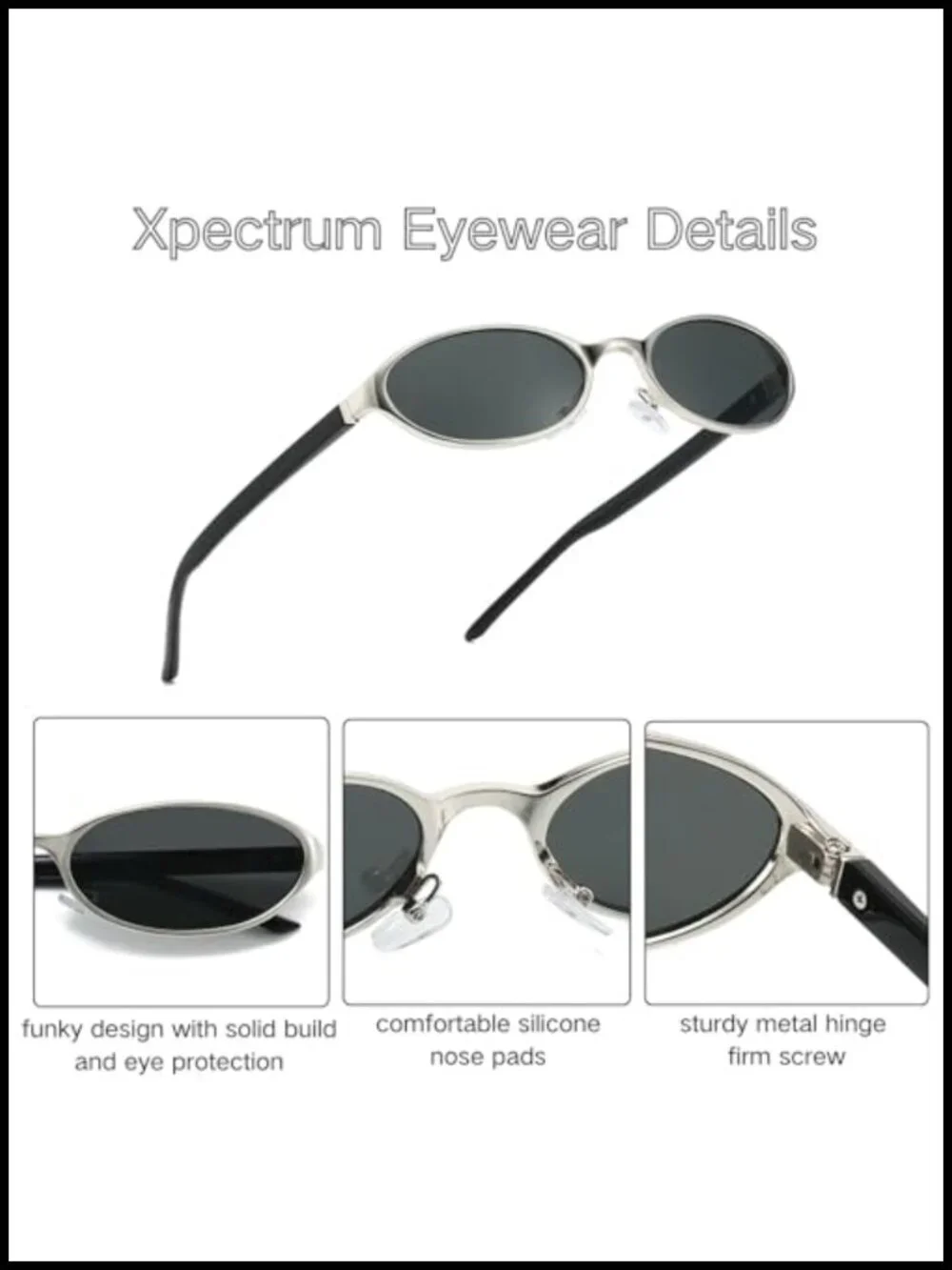 Narrow Retro Silver Sunglasses Y2K Oval Frame UV400